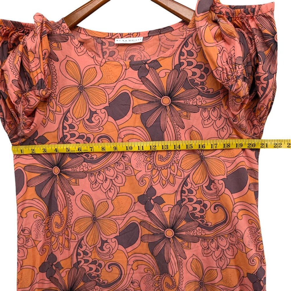 Bryn Walker Mini Shirt Dress Orange Pink Floral Puff Sleeve Peasant Boho Size S - Picture 7 of 9